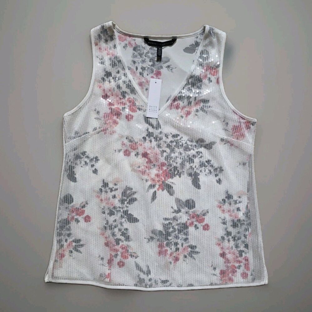 White House Black Market Women Size Small Tank Top Sequin Sleeveless V-Neck NEW
